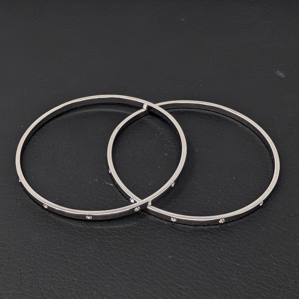 Swarovski Silver Tone Crystal Bangle Bracelet Set of 2 Swan Logo Stackable